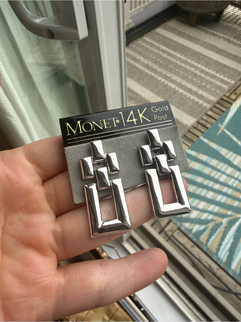 New! Vintage Monet Silver Tone Earrings with 14K Gold Post